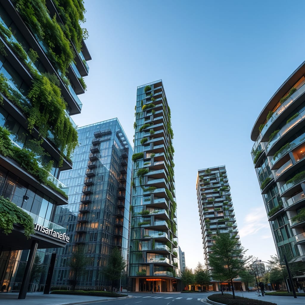 Conjunto de edificios corporativos con vegetación integrada en sus fachadas